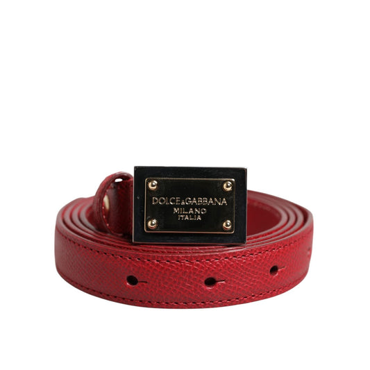 Dolce & Gabbana Red Leather Square Metal Buckle Cintura Belt WMB532-105