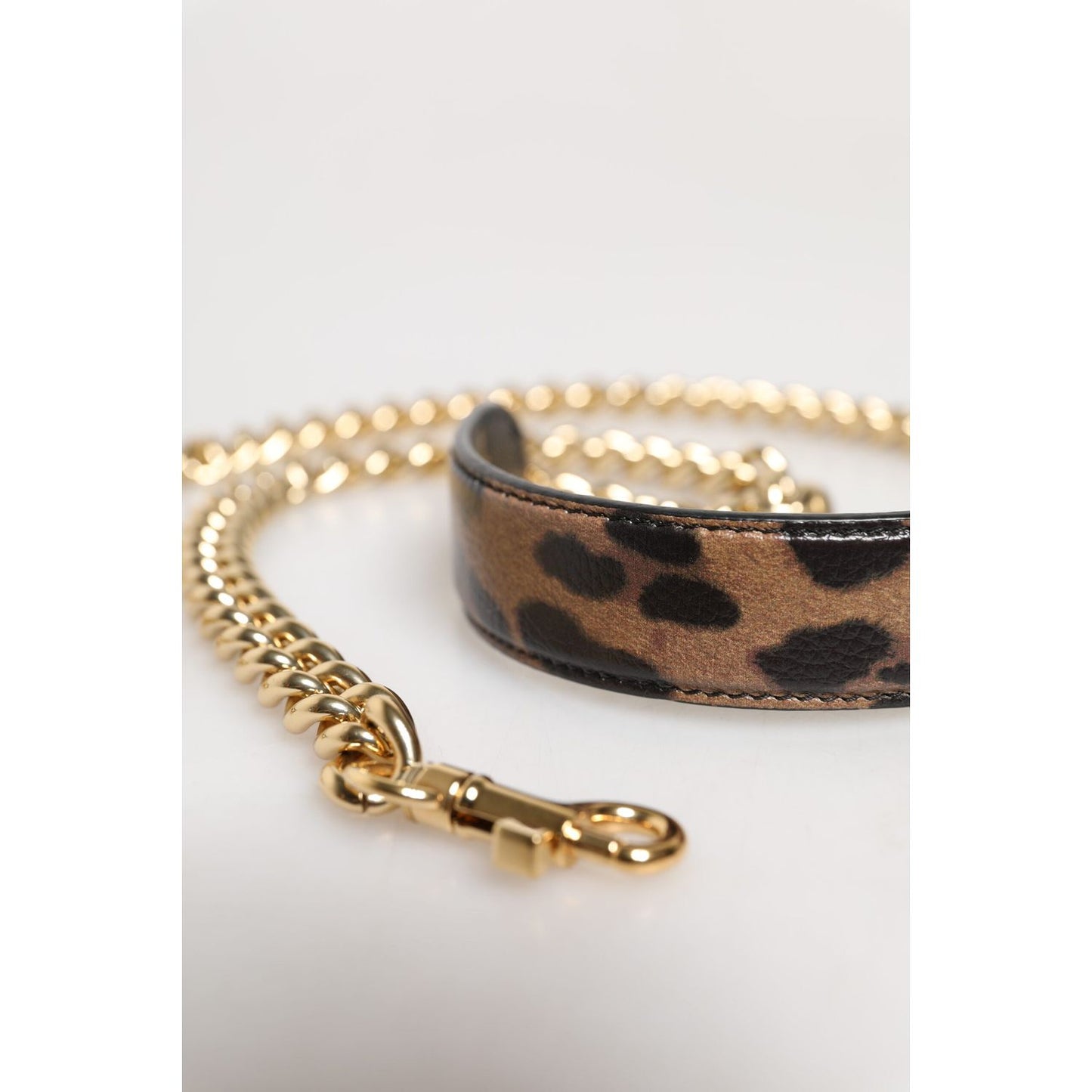 Dolce & Gabbana Brown Leopard Gold Brass Chain Accessory Shoulder Strap