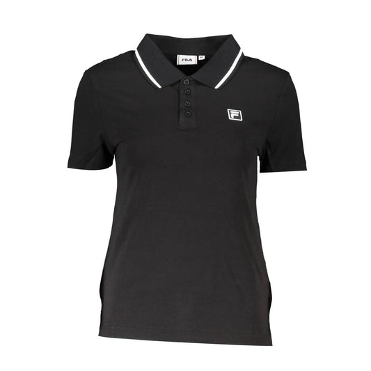 Fila Black Cotton Polo Shirt with short sleeves, 4 buttons, and contrasting details featuring the Fila logo.
