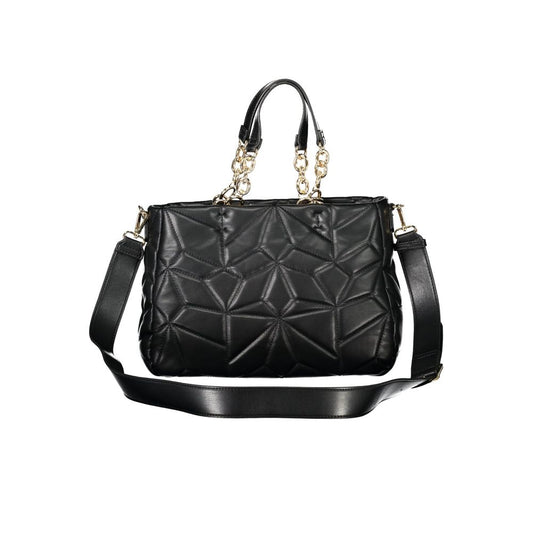 Mario Valentino Black Polyethylene Women Handbag with chain straps and adjustable strap, featuring a sleek design and bold details.