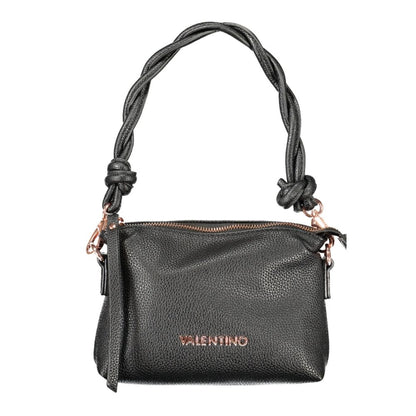 Mario Valentino Black Polyethylene Women Handbag with logo, adjustable strap, and zip closure.