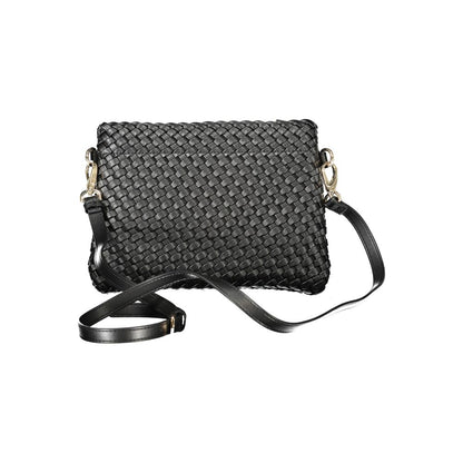 Mario Valentino Black Polyethylene Women Handbag with woven design and shoulder strap, perfect for style and functionality.