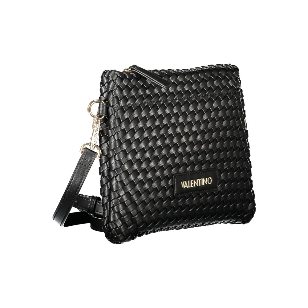 Mario Valentino Black Polyethylene Women Handbag with woven design, iconic logo, and zip closure, ideal for stylish functionality.