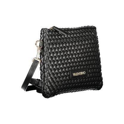 Mario Valentino Black Polyethylene Women Handbag with woven design, iconic logo, and zip closure, ideal for stylish functionality.