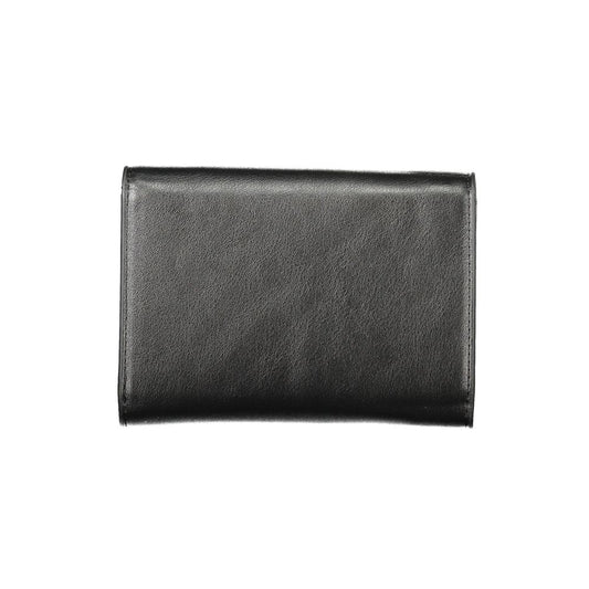 Mario Valentino Black Polyethylene Women Wallet with tri-compartment design and signature logo, elegant and stylish.