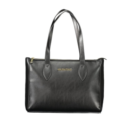 Luxurious Mario Valentino Black Polyethylene Women Handbag with dual handles and sleek zip closure; perfect for urban sophistication.