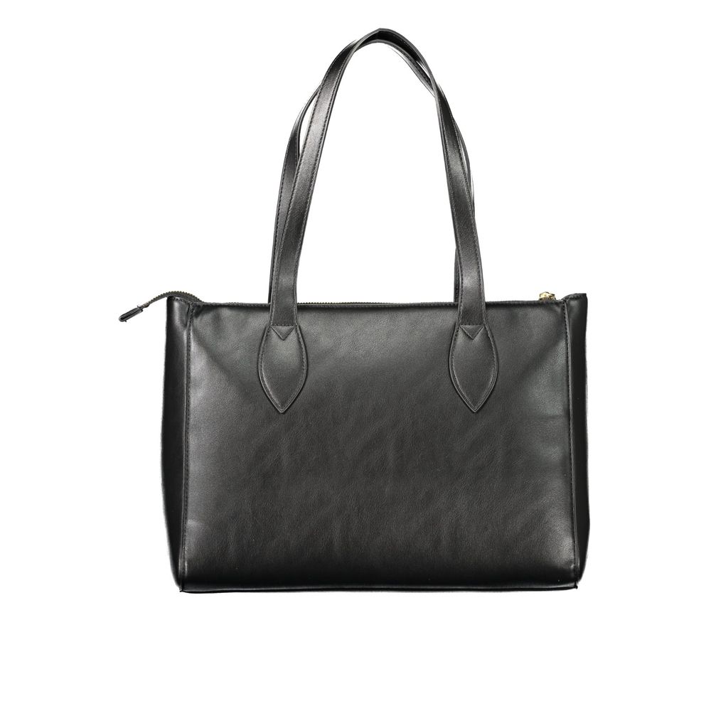 Mario Valentino Black Polyethylene Women Handbag with dual handles, showcasing urban sophistication and sleek design.