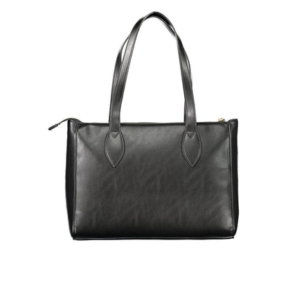 Mario Valentino Black Polyethylene Women Handbag with dual handles, showcasing urban sophistication and sleek design.