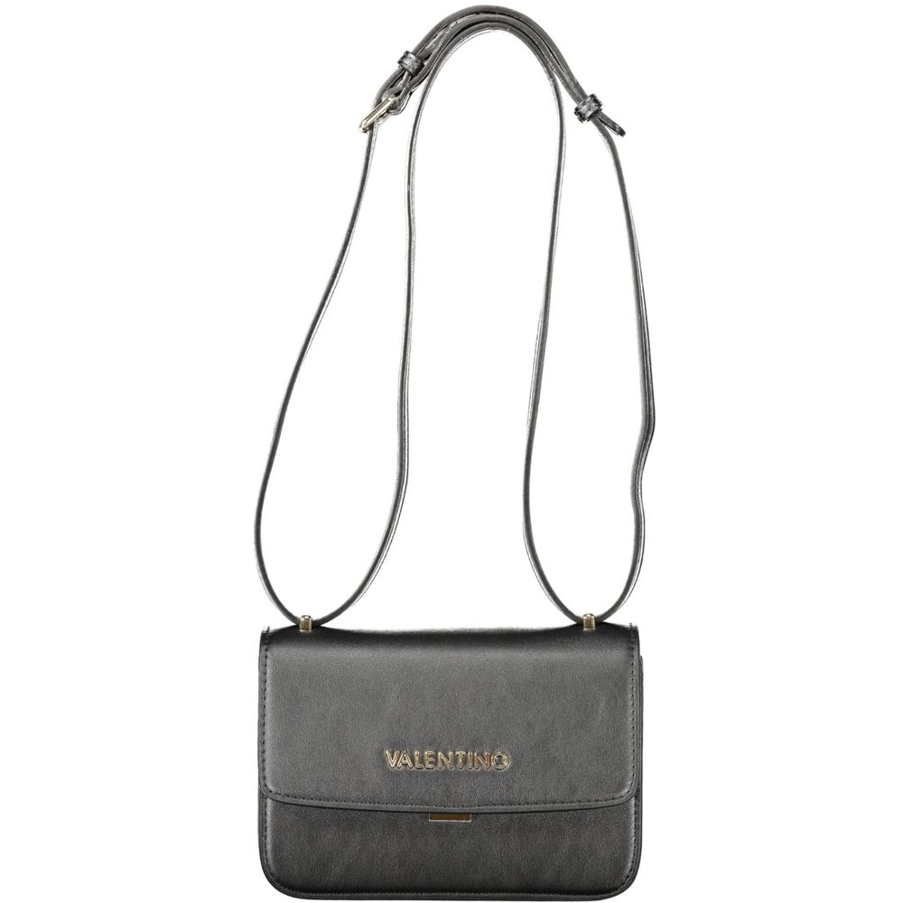 Mario Valentino Black Polyethylene Women Handbag with adjustable strap, elegant design for office or night out, four internal pockets.