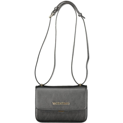 Mario Valentino Black Polyethylene Women Handbag with adjustable strap, elegant design for office or night out, four internal pockets.