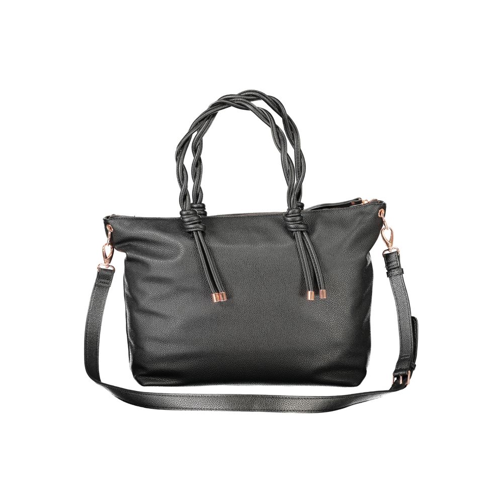 Mario Valentino Black Polyethylene Women Handbag with adjustable strap and zip closure, elegant and functional fashion accessory.