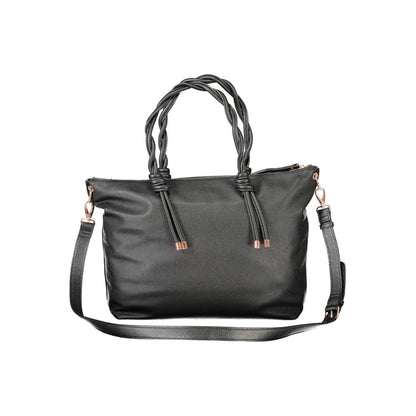 Mario Valentino Black Polyethylene Women Handbag with adjustable strap and zip closure, elegant and functional fashion accessory.