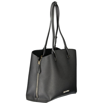 Mario Valentino Black Polyethylene Women Handbag with expandable zip design and iconic logo.