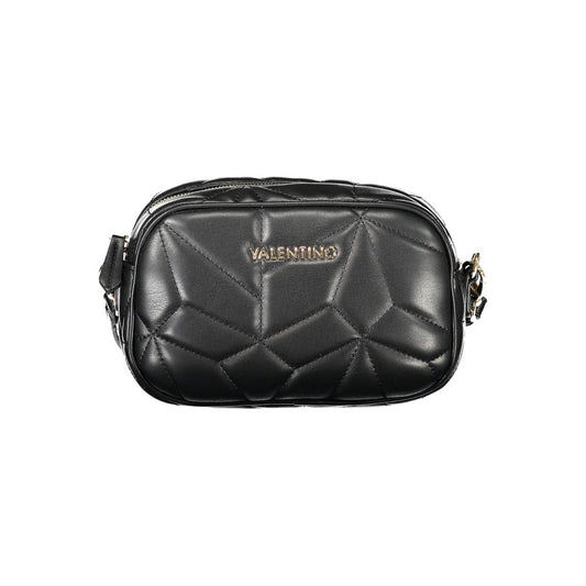 Mario Valentino Black Polyethylene Women Handbag with quilted design and gold logo, adjustable strap, and secure zip closure.