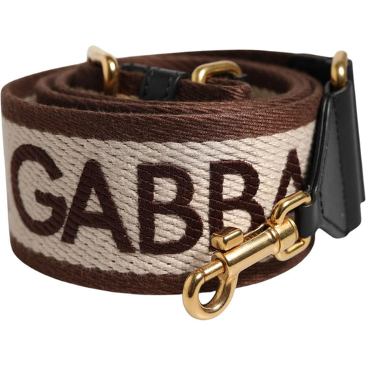 Dolce & Gabbana Brown Logo Embroidered Gold Tone Bag Shoulder Strap