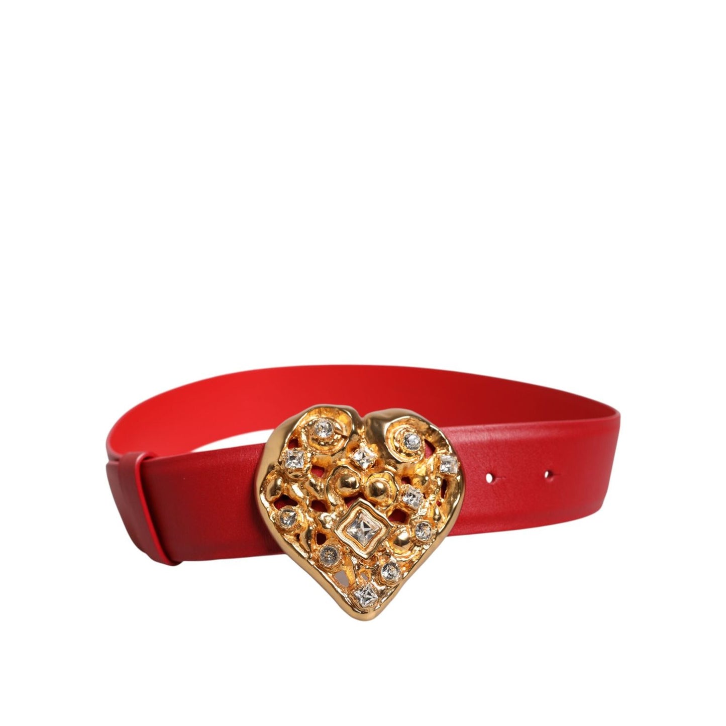 Dolce & Gabbana Red Calf Leather Embellished Metal Buckle Belt