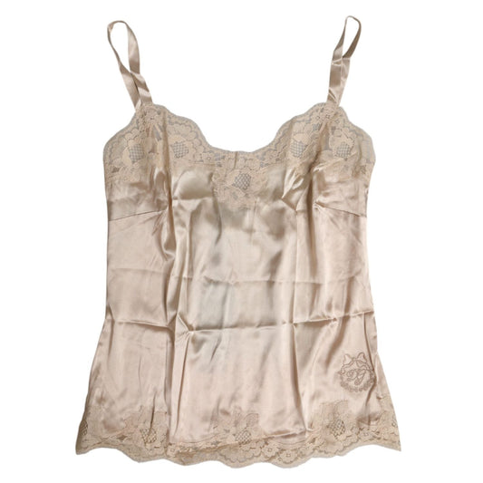 Dolce & Gabbana Beige Lace Silk Satin Tank Lingerie Underwear BIK1426-3