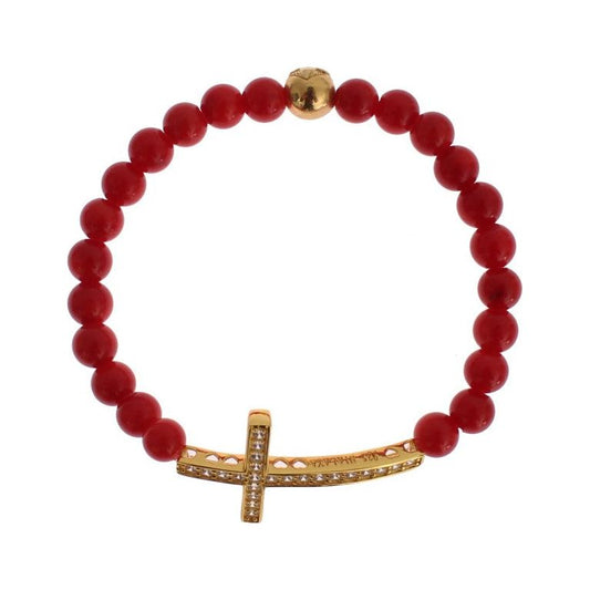 Elegant Gold and Red Coral Beaded Bracelet