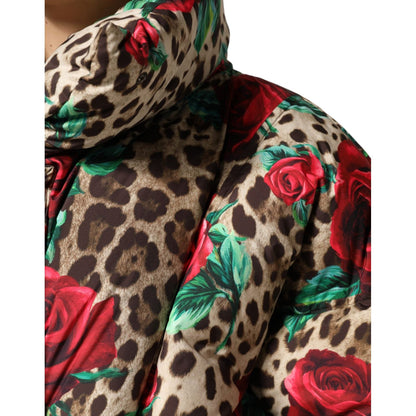 Dolce & Gabbana Multicolor Leopard Rose Puffer Quilted Jacket