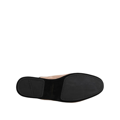 Dolce & Gabbana Beige Capra Suede Slides Flat Slipper Shoes