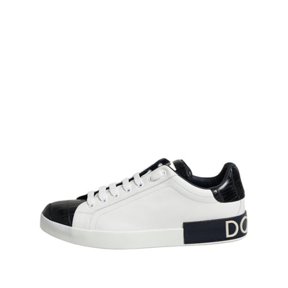 Dolce & Gabbana White Black Leather Portofino Sneaker Shoes