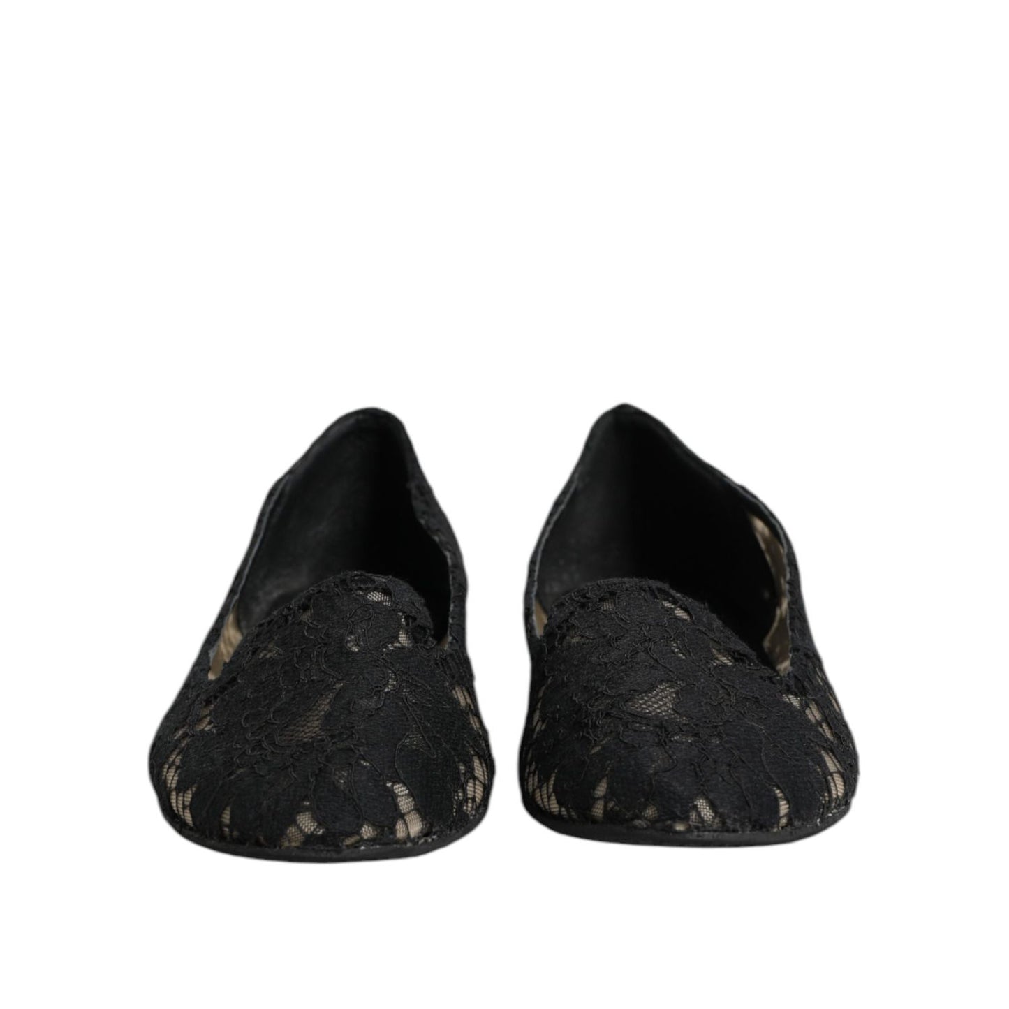 Dolce & Gabbana Black Taormina Lace Slip On Flats Shoes
