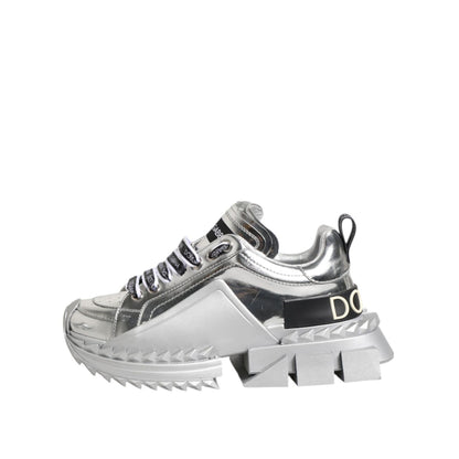 Dolce & Gabbana Silver Leather Super Queen Sneakers Shoes