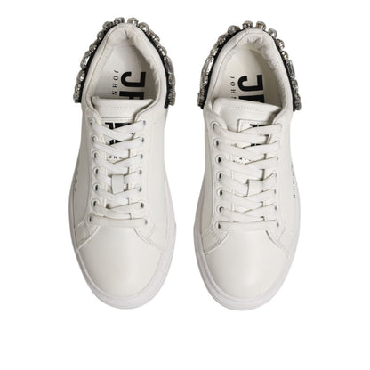 John Richmond White Rhinestone Embellished Sneakers Shoes