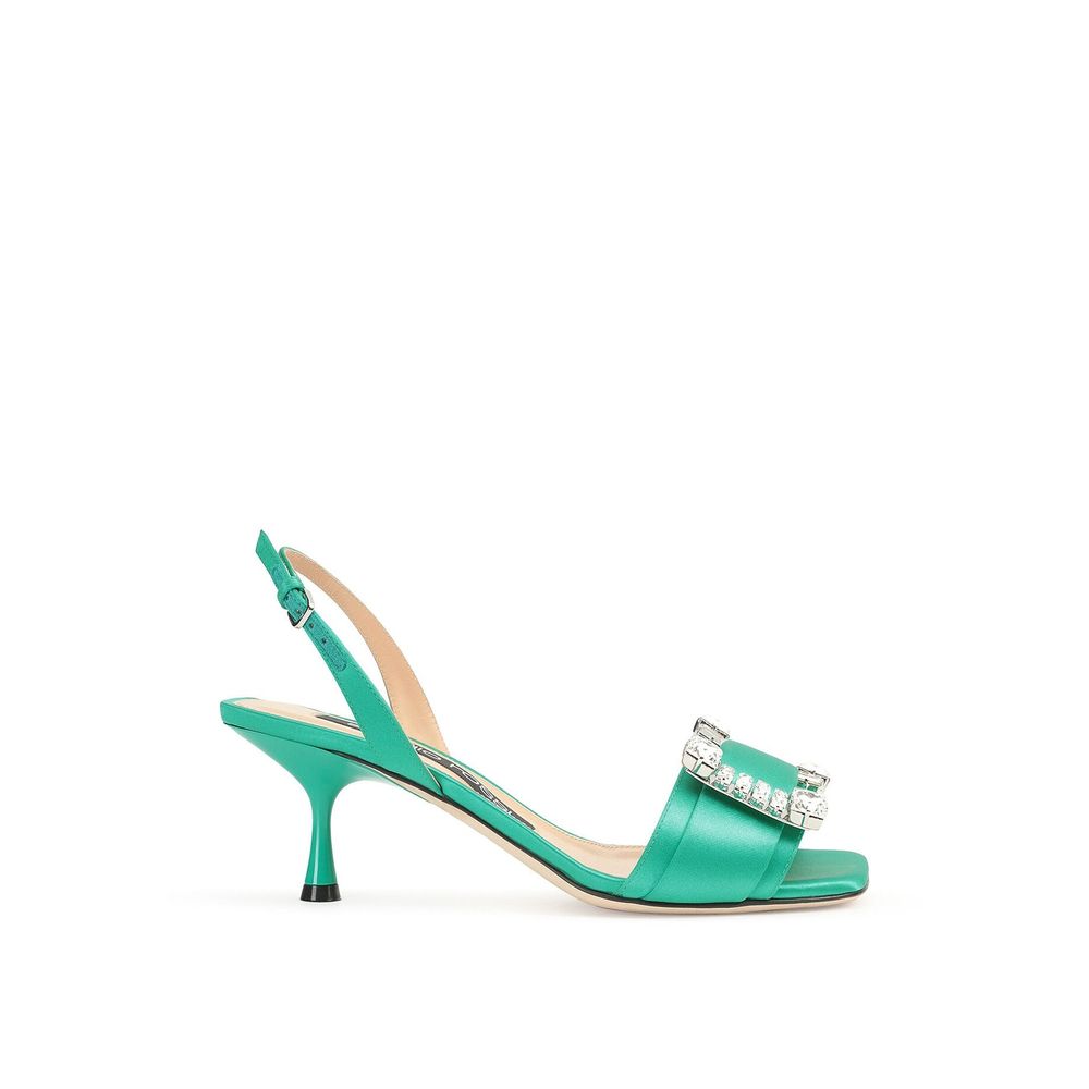 Sergio Rossi Green Silk Stiletto Heel Sandals
