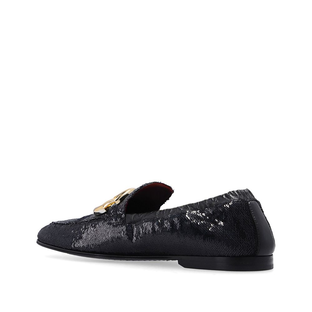 Dolce & Gabbana Black Fabric Slip-On Loafers