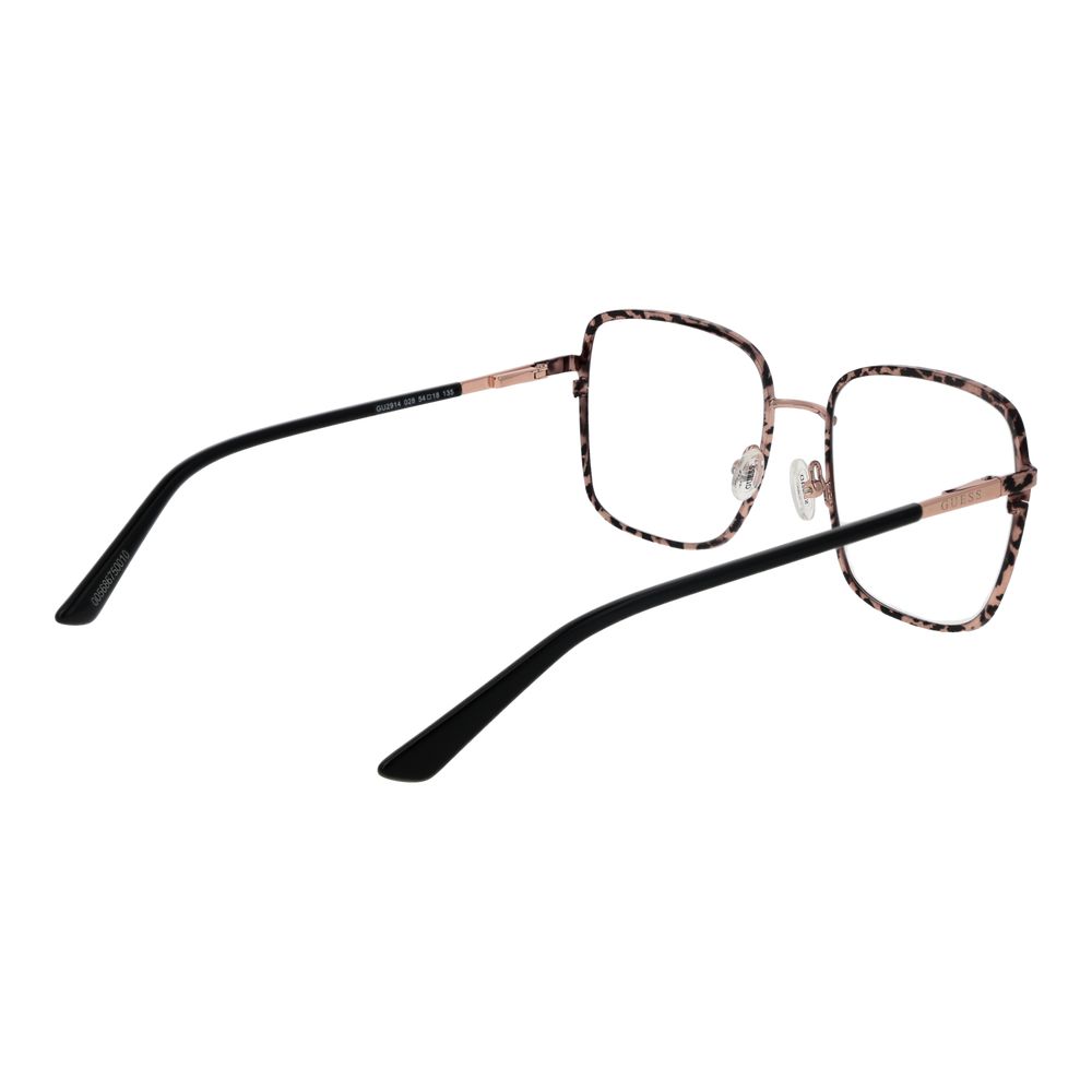Guess Rose Gold Women Glasses Frame in full-rim metal, square style with branded case, demo lenses, and spring hinge, size 54-18-135.