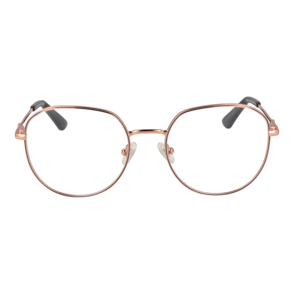 Guess Rose Gold Women Glasses Frame in metal full-rim round style with demo lenses, perfect for a stylish and elegant look.