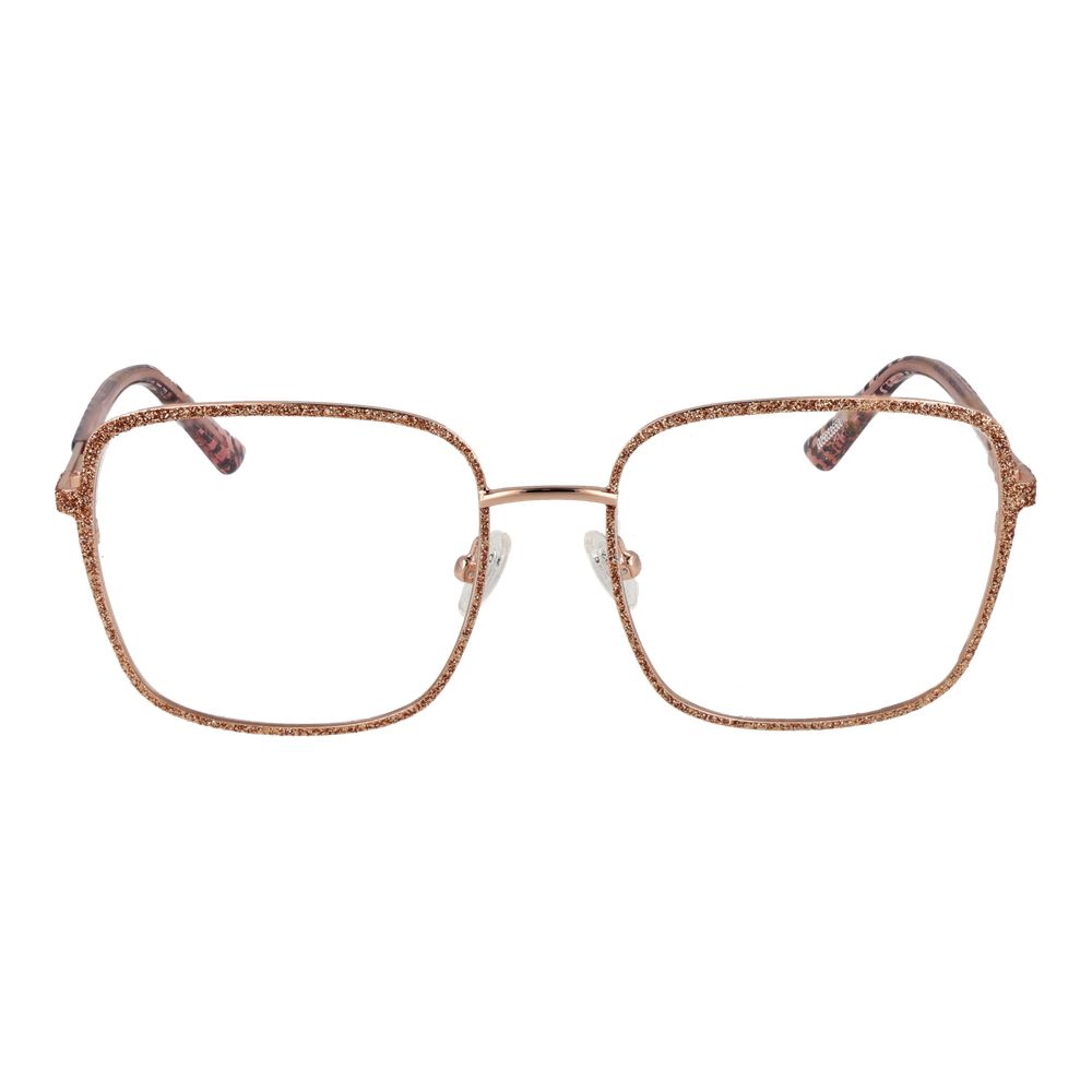 Guess Rose Gold Women Glasses Frame, full-rim metal, square style, 54-18-135, with demo plastic lenses, includes branded case.
