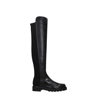 Stuart Weitzman Black Leather Over The Knee boot with aged effect, casual style, rubber sole, 3.5 cm heel, and round toe.