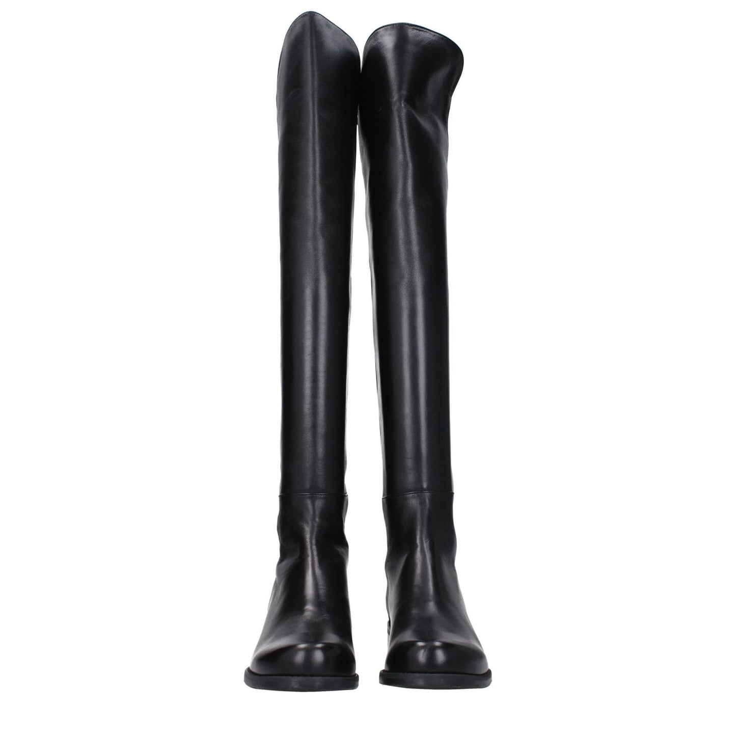 Stuart Weitzman Black Leather Over The Knee boots, vintage effect, casual style with rubber sole, round toe, low flat heel, MPN 5050NSGS3999BLK