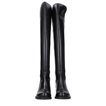 Stuart Weitzman Black Leather Over The Knee boots, vintage effect, casual style with rubber sole, round toe, low flat heel, MPN 5050NSGS3999BLK