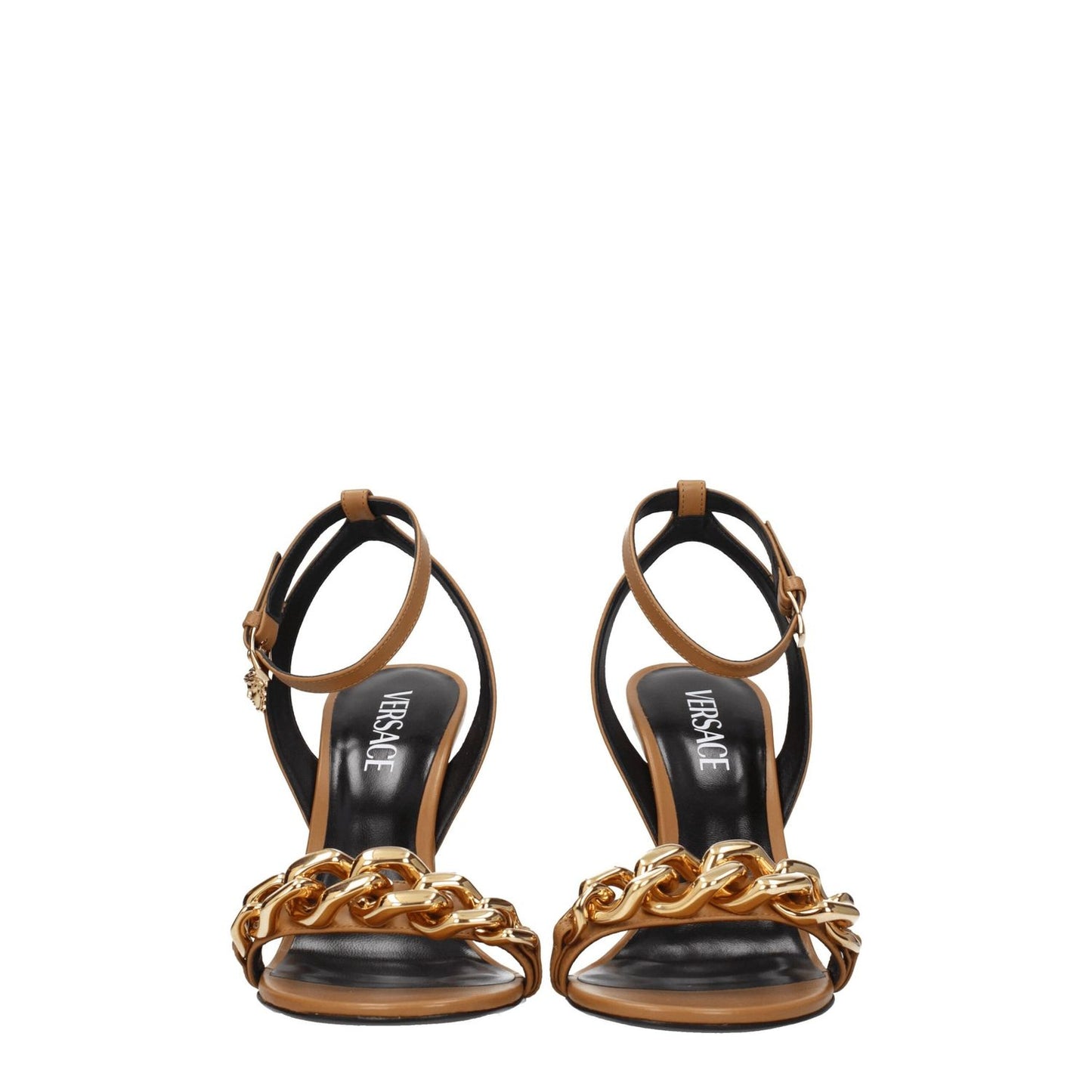 Versace Brown Leather Stiletto Heel Sandals