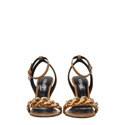 Versace Brown Leather Stiletto Heel Sandals