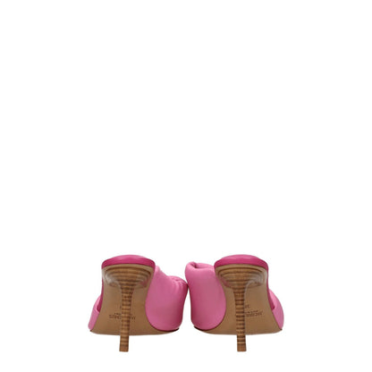 Back view of Jacquemus Pink Leather Stiletto Heel Sandals with mid heels and open toe design, MPN 221FO0254022430, casual style.