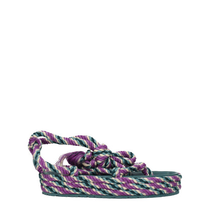 Isabel Marant Multicolor Fabric Flat Sandals with self-tie closures and rubber sole, mid heels, open toe design.