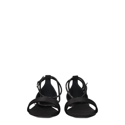 Max Mara Black Satin Flat Sandals with open toe and buckle closure, featuring leather sole, designed for casual style.