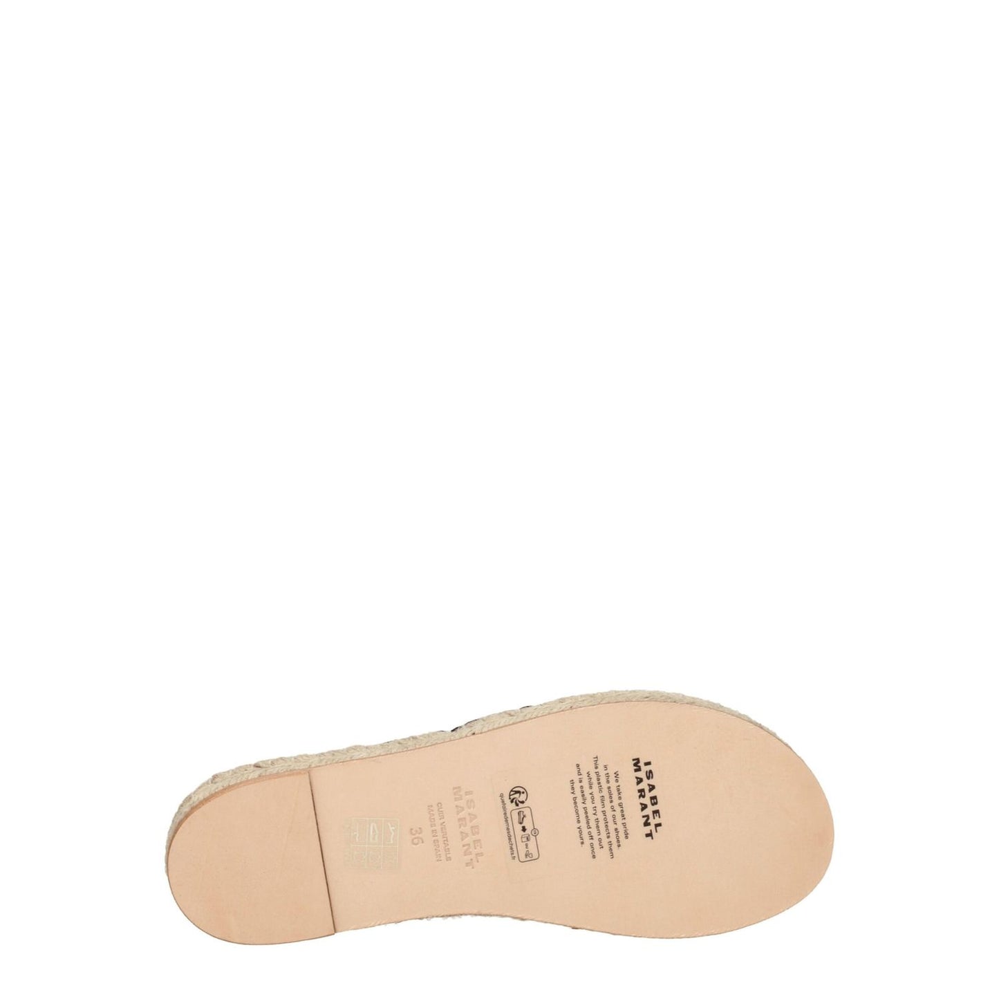 Sole view of Isabel Marant Black Leather Flat Sandals with open toe, suede finish, and buckle closure.