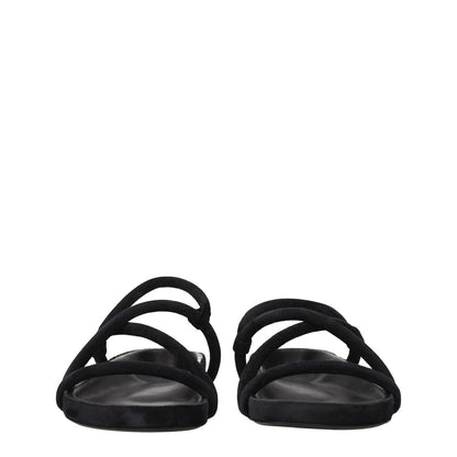 Isabel Marant Black Leather Flat Sandals with open toe and suede straps, showcasing aged vintage effect for casual style.