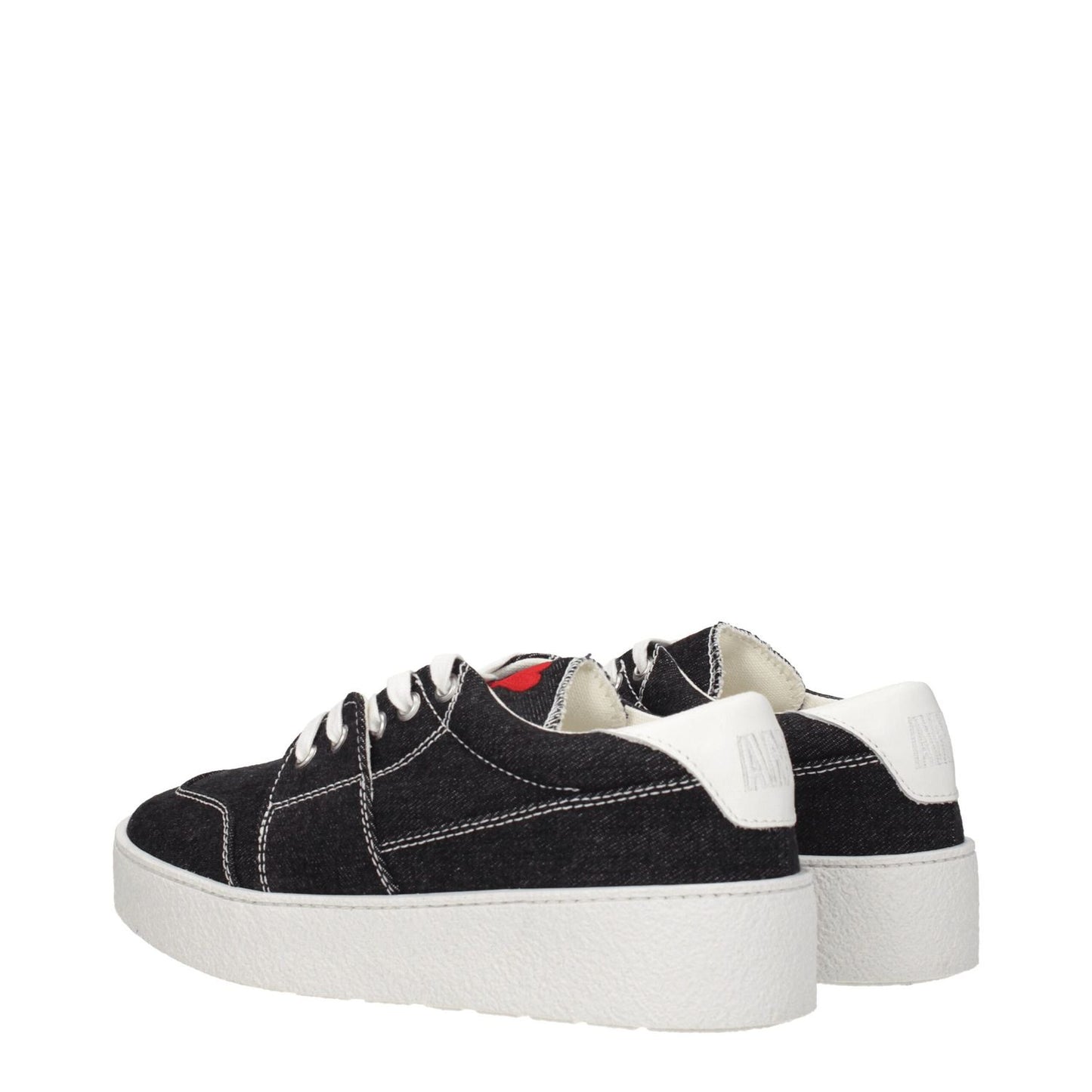 Ami Paris Black Fabric Low Top Sneakers with lace-up closure and rubber sole, featuring front details and back logo, round toe design.