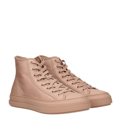 Valentino Garavani Pink Fabric High Top Sneakers with lace-up closure and rubber sole, featuring front and back logos, casual style.