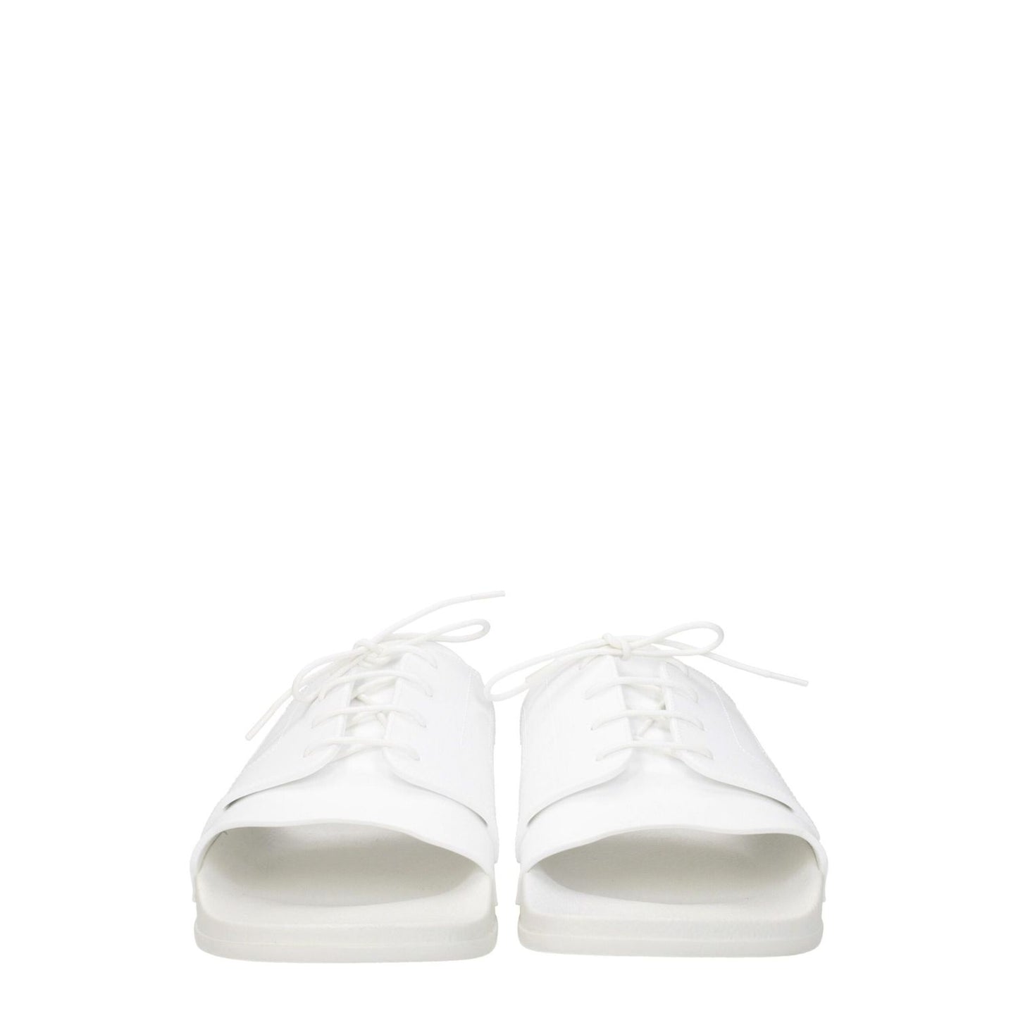 Maison Margiela White Cotton Slippers with open toe design, rubber sole, front detail view.