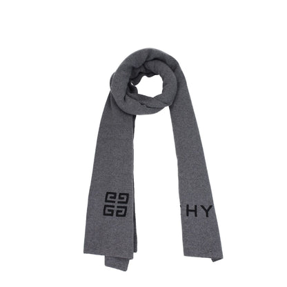 Alt Tag: Givenchy Gray Wool Scarf with logo design, crafted from 70% wool and 30% cashmere, casual style, wolf grey, dimensions 40x180 cm.