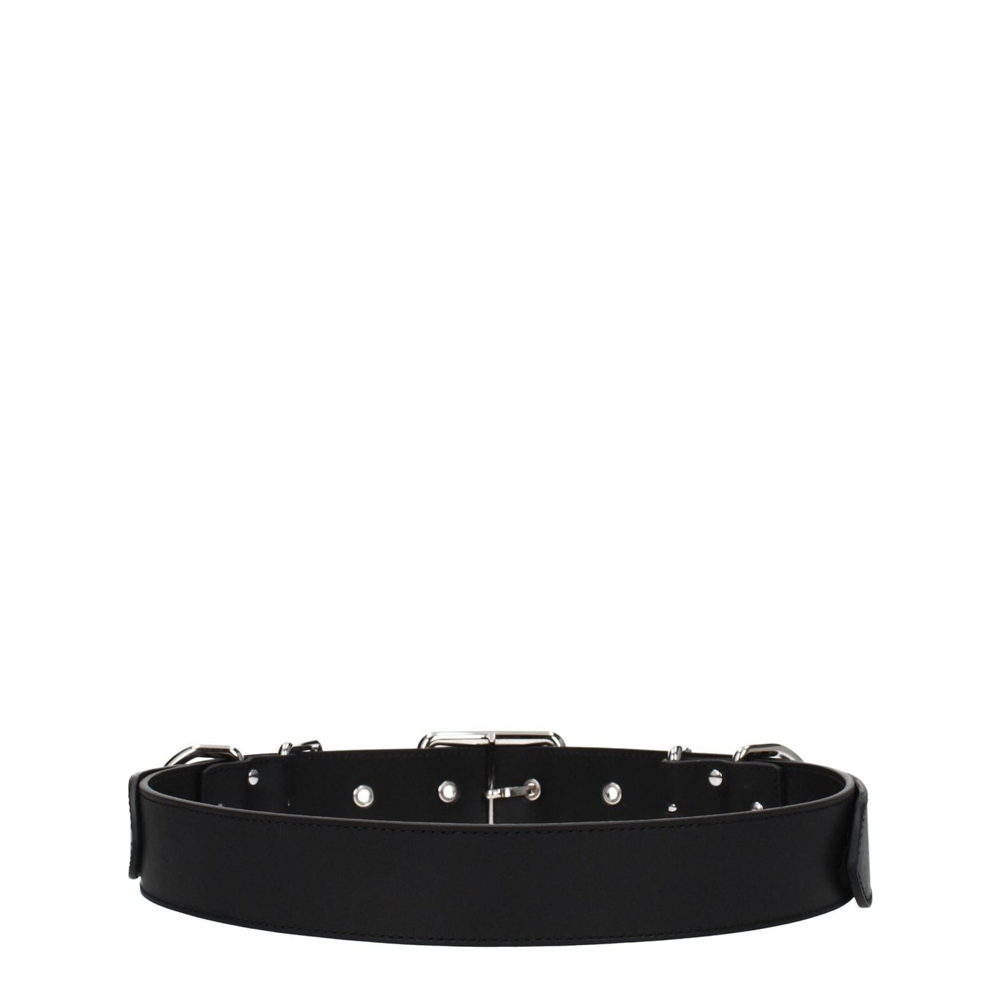 Moschino Black Leather Belt with silver details and buckle closure, punk rock style, adjustable size, 4 cm height, MPN A803780020555.