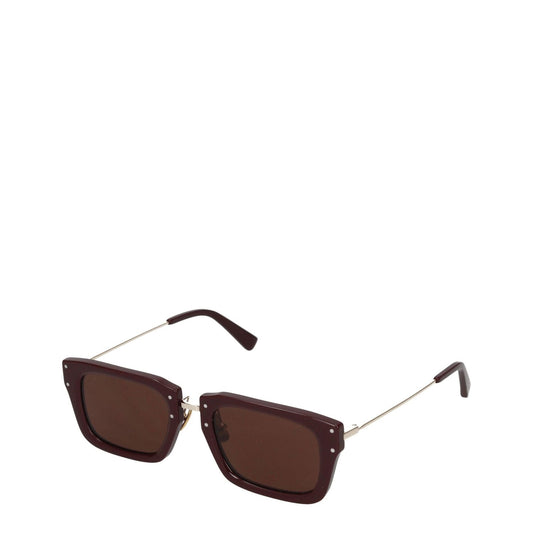 Jacquemus Brown Acetate Sunglasses with gold details and square frame, featuring a dark lens and steel frame styling.