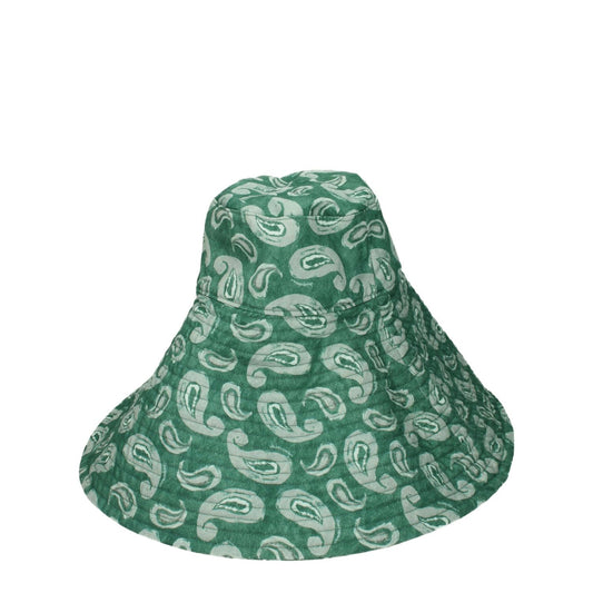 Jacquemus Green Cotton Sunhat with vintage print and side logo, MPN 235AC47413845CQ, showcasing a stylish design on a green cotton fabric.